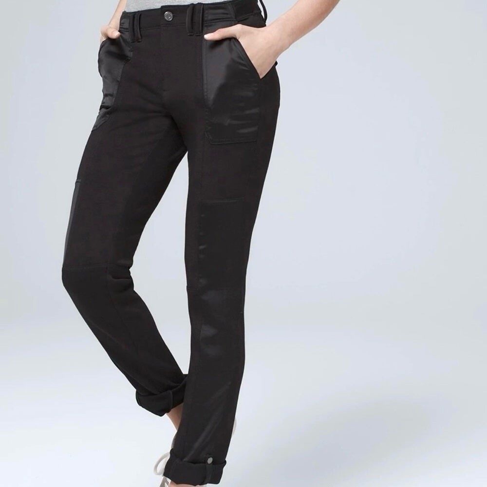 WHBM Straight Crop Pants Women’s Size 6 Satin Roll Tab Hems Convertible Black